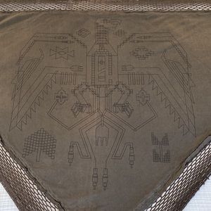 Triangle shaped Diesel shawl Scarf w/ net detail, Aztec print 6’ wide x 3’ long